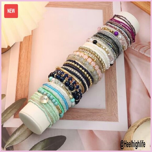 6-Piece Bohemian Stackable Bead Bracelet Set Stretch Fit Women's Jewelry - Picture 7 of 8